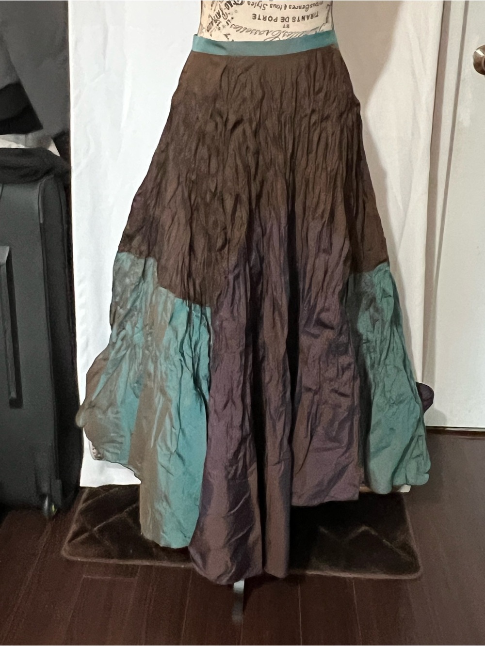 Brown and Teal Maxi Skirt - Flowing Women's Skirt
